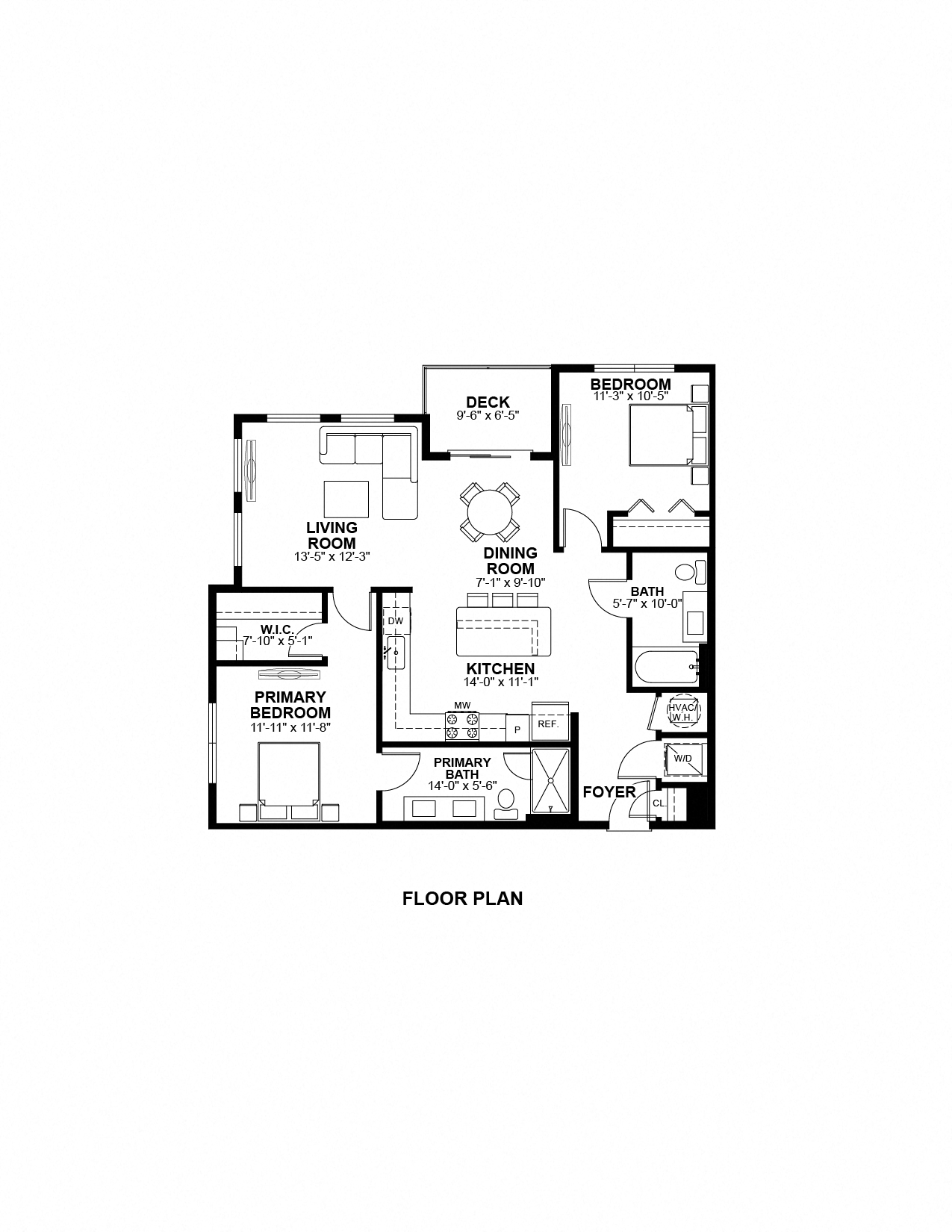 Floor plan for 2 beds, 2 baths, 1080 sqft